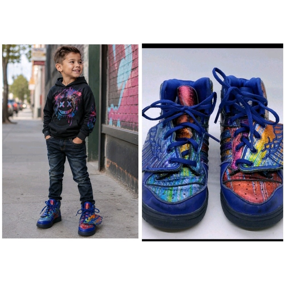Kids Adidas JS Wings x Jeremy Scott "Rainbow Foil" Size 9 1/2K Sneakers Q35467